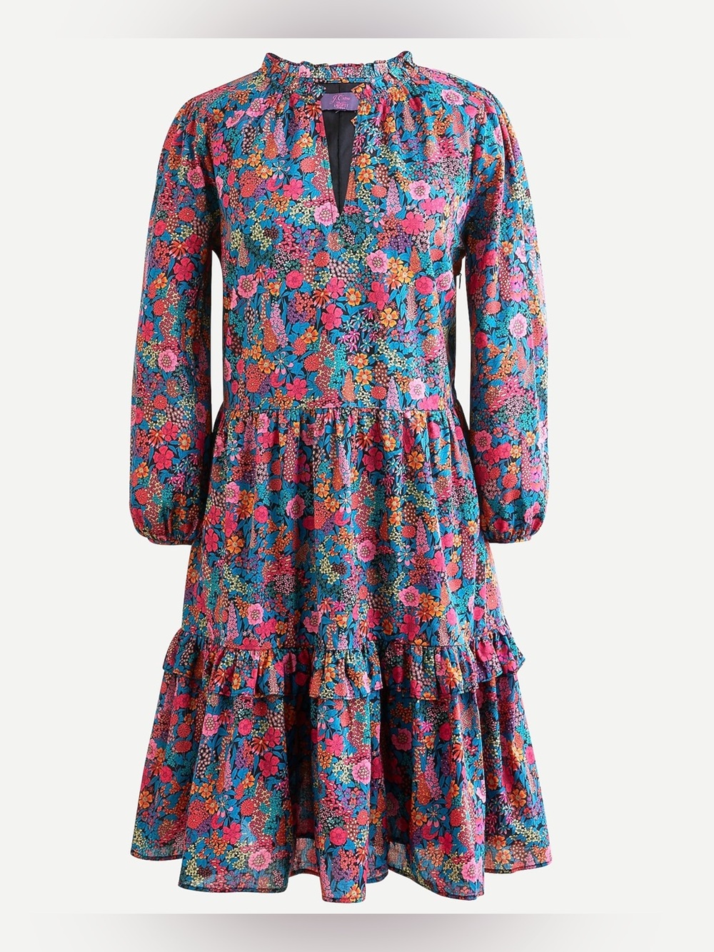 J.Crew Tiered Ruffleneck Popover Liberty Ciara Cotton Dress Floral Garden Sz XS